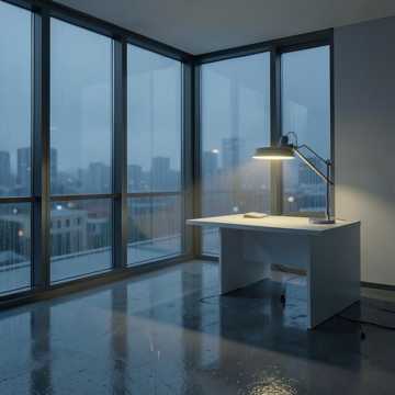 雨の蛍光灯