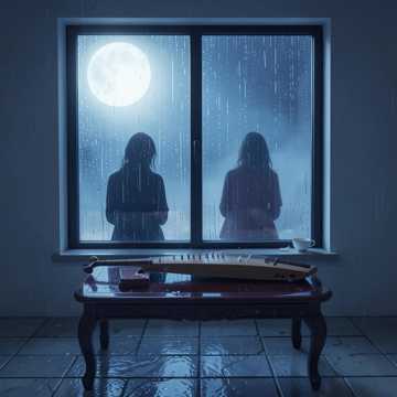 湿窗映双影