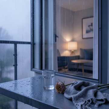 玻璃杯沿的雨痕