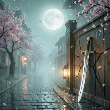 落花弹剑听雨声