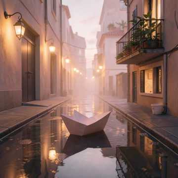 折纸船飘向晚霞