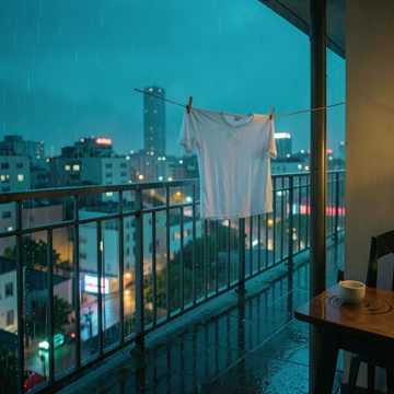 雨丝垂落井底