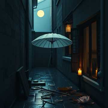 青石雨巷纸伞