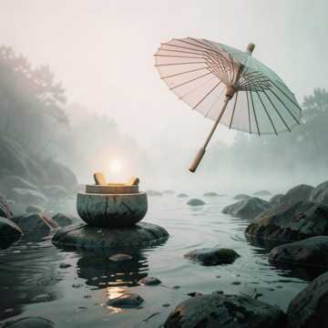 烟雨洗古砚