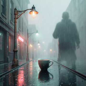 街灯在雨里生锈