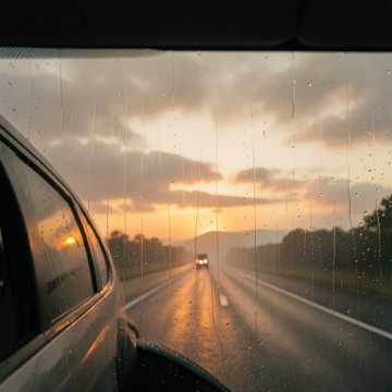 副驾窗玻璃上的雨纹