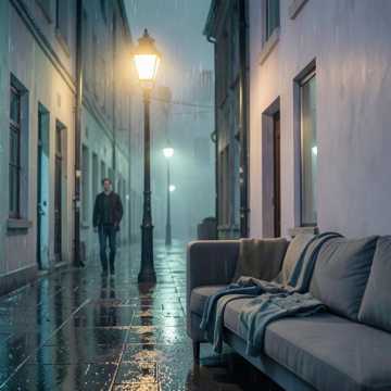 雨丝绕着灯