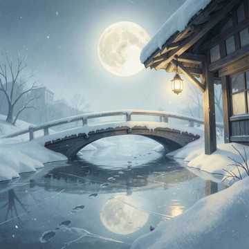雪桥灯痕