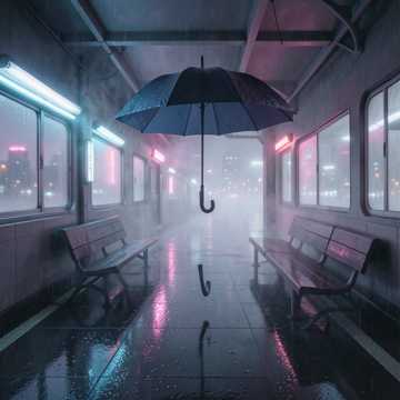 雨浸的月台