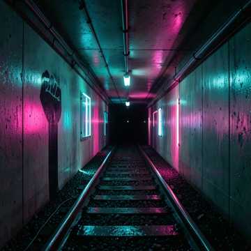 地铁穿过霓虹的骨