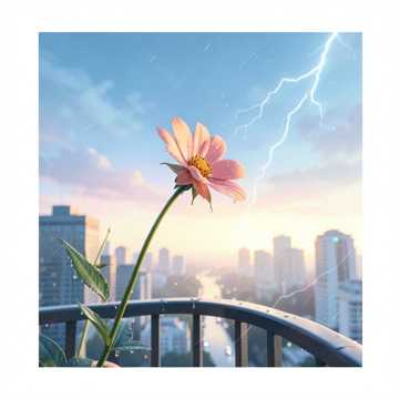 台風过后のベランダの花