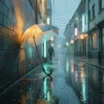 未干的伞撑雨行