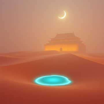 大漠烟霞映月牙
