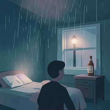 雨丝垂落空杯沿