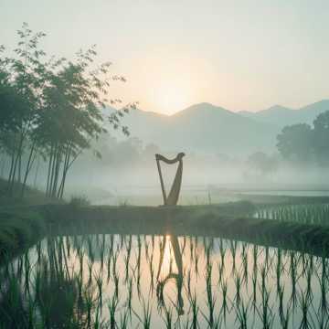 晨雾水田