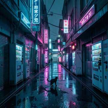 霓虹街影子拉长