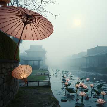 撑纸伞的旧城墙