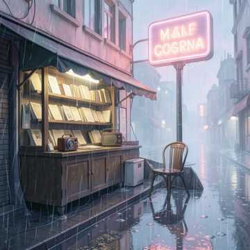 旧书摊前的雨