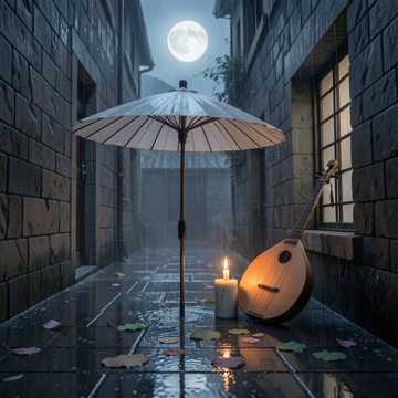 青石雨巷纸伞