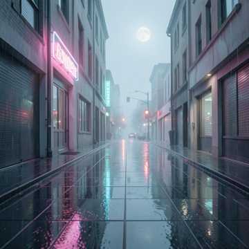 霓虹地砖上的影子