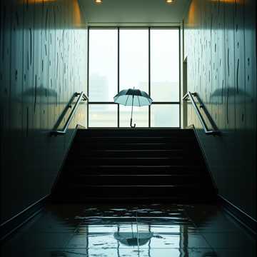 雨丝打湿空楼梯