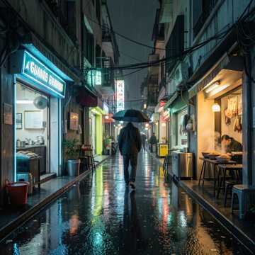街头炒粉与冷雨夜