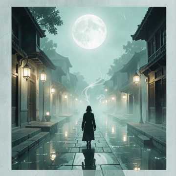 长街孤影望月