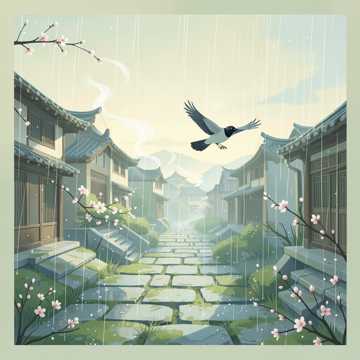 喜鹊衔着雨丝