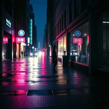 霓虹影子在街上