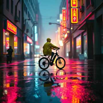 电车穿过霓虹雨