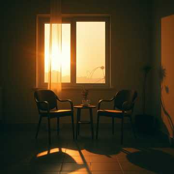 空椅子对夕阳
