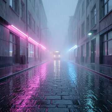 空巷霓虹灯下