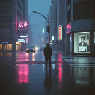 霓虹淋湿的路