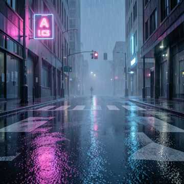 霓虹淋湿的空街