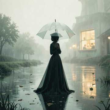 长裙飘过雨天的岸