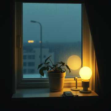 雨丝垂落窗台