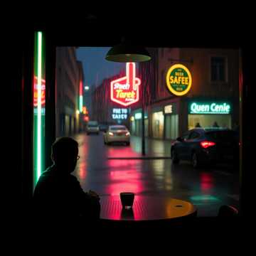 空杯映着霓虹