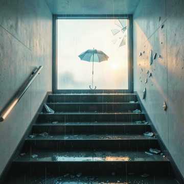 雨丝打湿空楼梯