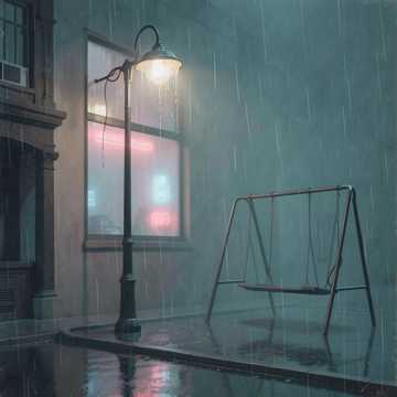 空秋千悬着雨