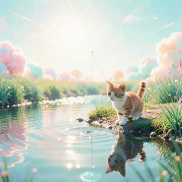 小猫の釣り糸