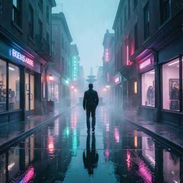 霓虹浸湿的街