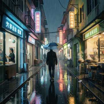 街头炒粉与冷雨夜