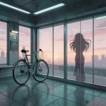 晚霞里的单车轮