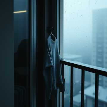 晾在阳台的灰色毛衣