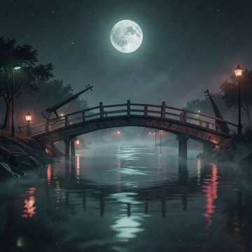 桥边灯影