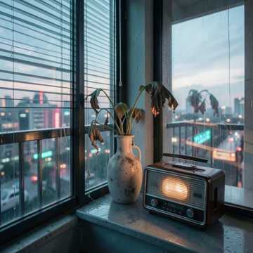 雨丝黏在窗缝