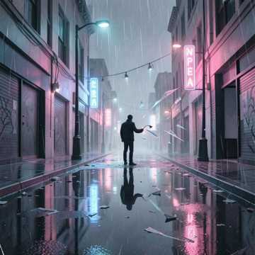 雨滴坠碎街灯