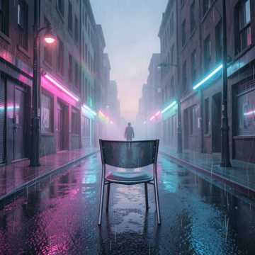 霓虹灯下的空椅子
