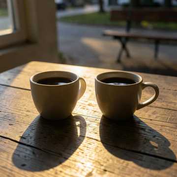 两条影子在咖啡杯