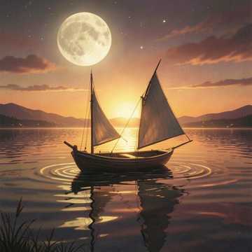 渡船吻着夕照